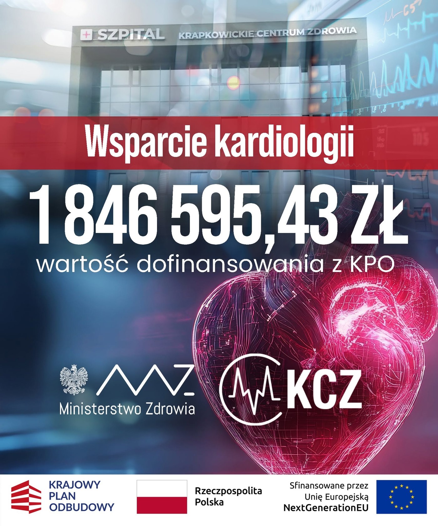 Wsparcie krapkowickiego szpitala, dofinansowanie z KPO wysokości1,8 mln zł.