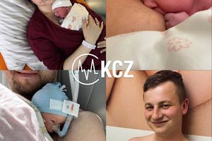 Rodzina z noworodkiem w szpitalu.